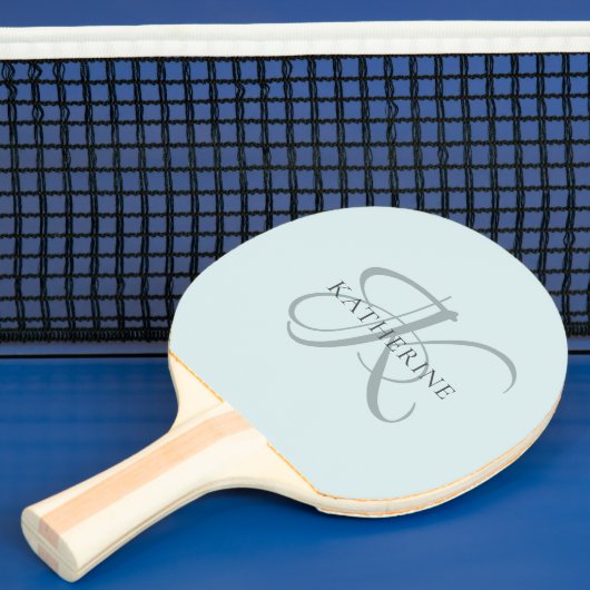 Raquette De Ping Pong Monogramme moderne élégant Script Aqua Blue (Insitu)