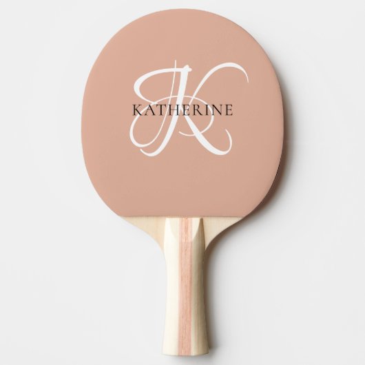 Raquette De Ping Pong Monogramme moderne élégant Script rose pâle (Devant)