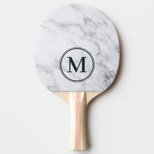 Raquette De Ping Pong Monogramme Moderne en Marbre Blanc Propre