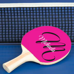 Raquette De Ping Pong Monogramme moderne minimaliste nom initial rose ch