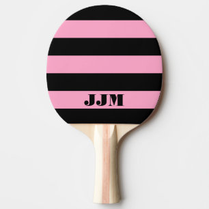 Raquette De Ping Pong Monogramme Moderne Noir, Rayure Rose Œillet