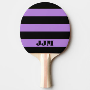 Raquette De Ping Pong Monogramme Moderne Noir, Rayure Violet Lavande