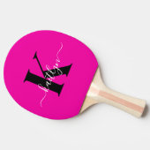 Raquette De Ping Pong Monogramme moderne rose noir écriture script (Côté)