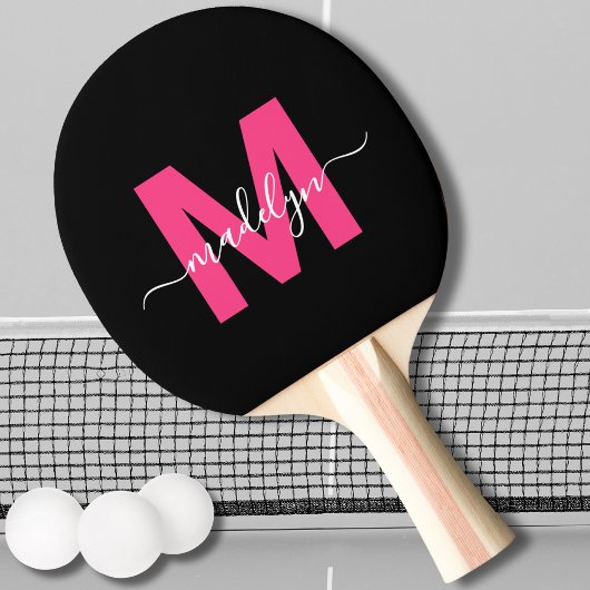 Raquette De Ping Pong Monogramme Moderne Rose Nom
