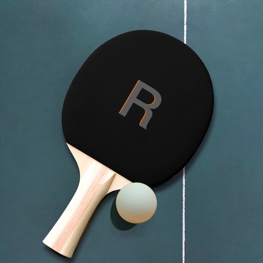 Raquette De Ping Pong Monogramme noir moderne | Nom personnalisé initial