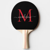 Raquette De Ping Pong Monogramme noir rouge bordeaux Élégant Nom du scri (Dos)