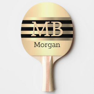 Raquette De Ping Pong Monogramme/Nom 3-D DIY, Rayures Noir/Or sur Or