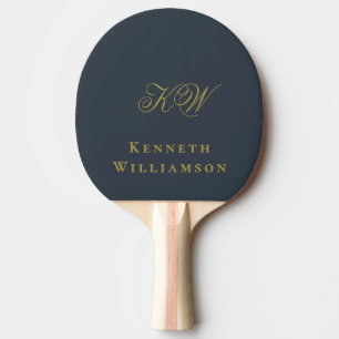 Raquette De Ping Pong Monogramme Nom Bleu Marine Or Minimaliste Hommes