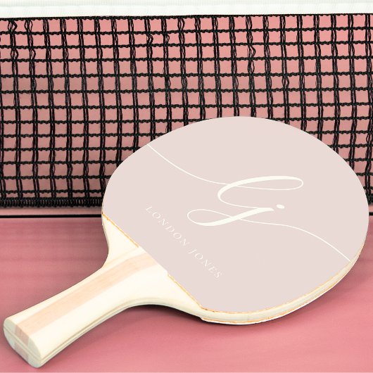 Raquette De Ping Pong Monogramme Nom du script Monogramme moderne rose