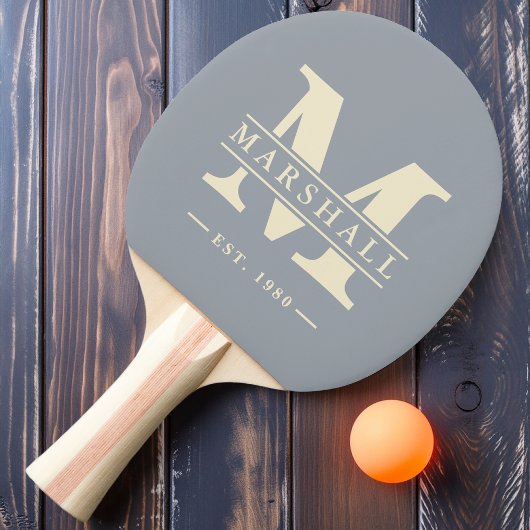 Raquette De Ping Pong Monogramme & Nom Superposé Gris Tourterelle