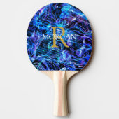 Raquette De Ping Pong Monogramme or et nom blanc Crystal Abstract Design (Dos)