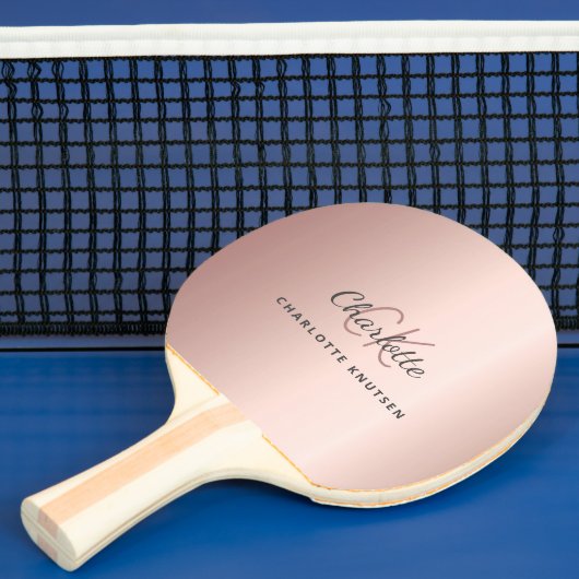 Raquette De Ping Pong monogramme or rose nom initiales élégant (Insitu)