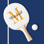 Raquette De Ping Pong Monogramme orange et nom personnalisé<br><div class="desc">Pagaie de ping-pong imprimée sur mesure personnalisée avec votre nom et votre monogramme ou tout autre texte personnalisé. Cliquez sur Customiser pour modifier les polices et les couleurs ou ajouter votre propre texte et images pour créer un cadeau unique.</div>