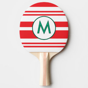 Raquette De Ping Pong Monogramme personnalisé à rayures de canne à bonbo