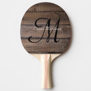 Raquette De Ping Pong Monogramme personnalisé en bois rustique