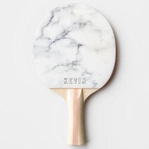 Raquette De Ping Pong Monogramme personnalisé en faux marbre blanc et gr