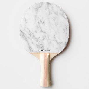 Raquette De Ping Pong monogramme personnalisé en marbre blanc et gris