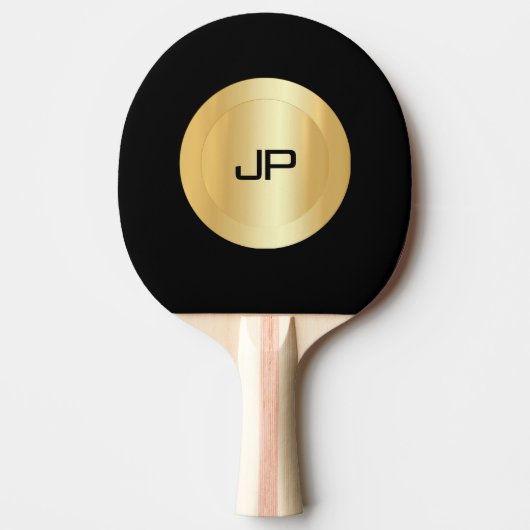 Raquette De Ping Pong Monogramme personnalisé en noir et or (Devant)