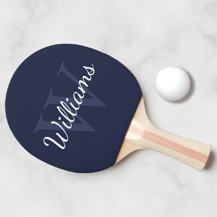 Raquette De Ping Pong Monogramme personnalisé et nom Navy Blue