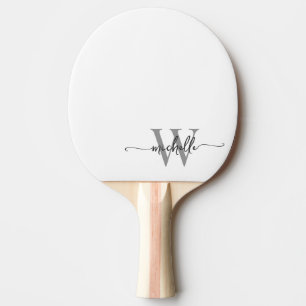 Raquette De Ping Pong Monogramme personnalisé gris-blanc moderne