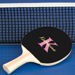 Raquette De Ping Pong Monogramme personnalisé Noir moderne Tennis de tab