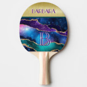 Raquette De Ping Pong Monogramme personnalisé Turquoise or superbe (Devant)