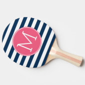 Raquette De Ping Pong Monogramme rose chaud Motif rayé blanc et marine (Côté)