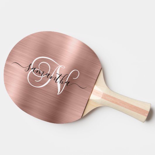 Raquette De Ping Pong Monogramme rose Gold Faux Foil Curly (Côté)