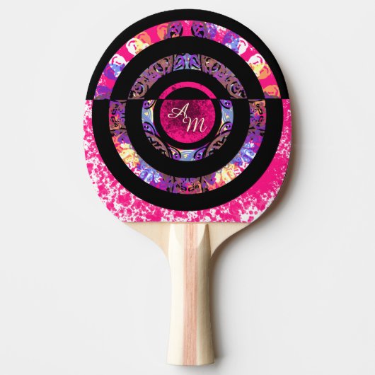 Raquette De Ping Pong Monogramme rose moderne Mandala (Devant)