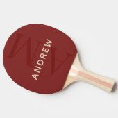 Raquette De Ping Pong Monogramme rouge élégant et nom (Côté)
