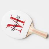 Raquette De Ping Pong Monogramme rouge et nom personnalisé (Côté)