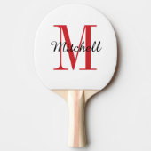 Raquette De Ping Pong Monogramme rouge et nom personnalisé (Devant)