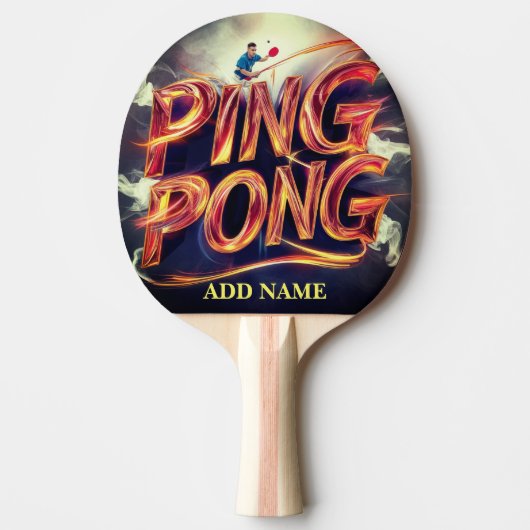 Raquette De Ping Pong monogramme, script couleur personnalisée avec nom (Devant)