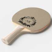 Raquette De Ping Pong Monogramme simple en cuir beige Couronne noire (Devant Angle)