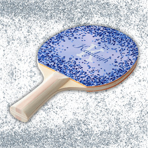 Raquette De Ping Pong Monogramme simple en métal brossé bleu et Parties
