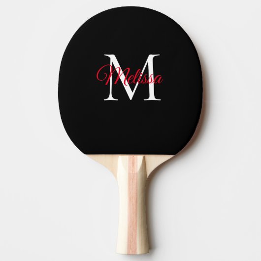Raquette De Ping Pong Monogramme simple moderne noir rouge (Devant)