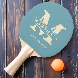 Raquette De Ping Pong Monogramme & Superposition de nom Chaud Aquatique
