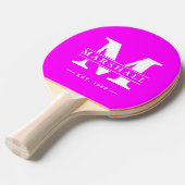 Raquette De Ping Pong Monogramme & Superposition de nom Électrique Rose  (Devant Angle)