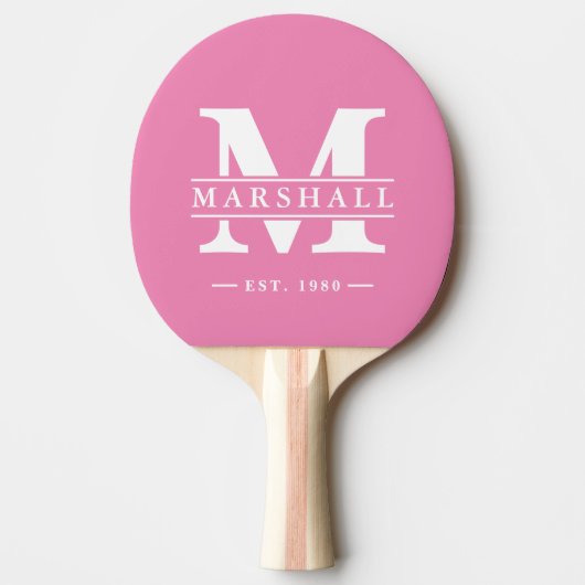 Raquette De Ping Pong Monogramme & Superposition de nom Rose Classique (Devant)