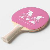 Raquette De Ping Pong Monogramme & Superposition de nom Rose Classique (Devant Angle)