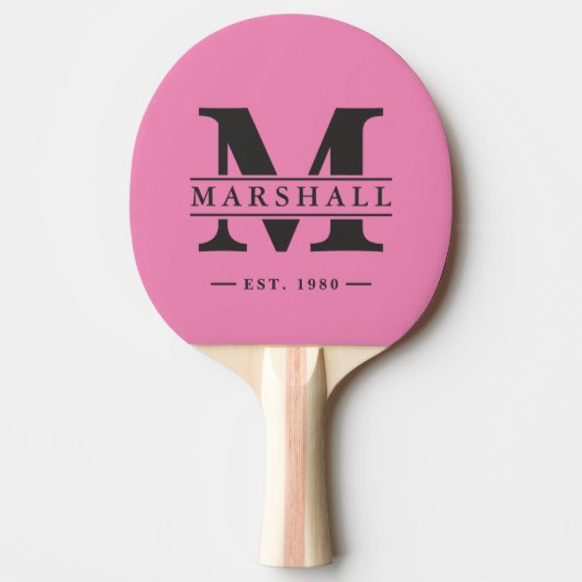 Raquette De Ping Pong Monogramme & Superposition de nom Rose et Noir  (Devant)