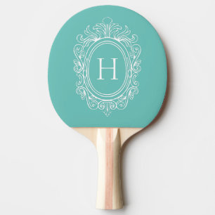 Raquette De Ping Pong Monogramme Turquoise Blanc Baroque Cadre Ping Pong