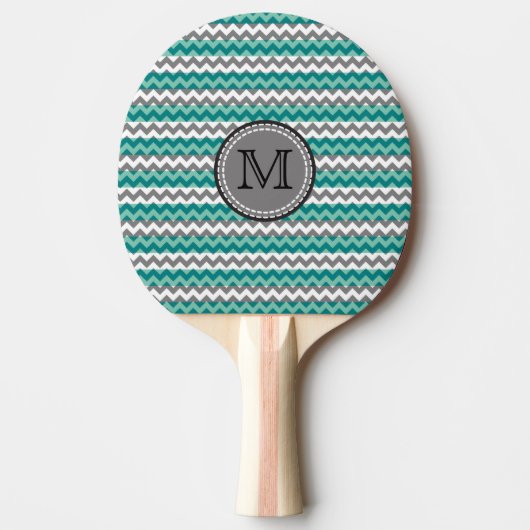 Raquette De Ping Pong Monogramme Turquoise et Grey Chevron Zigzag (Devant)