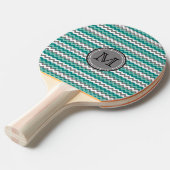 Raquette De Ping Pong Monogramme Turquoise et Grey Chevron Zigzag (Devant Angle)