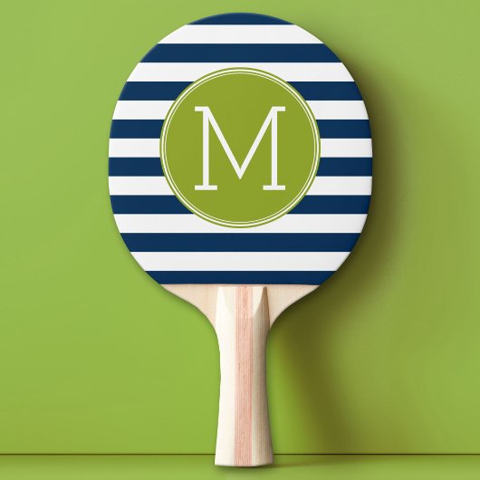 Raquette De Ping Pong Monogramme vert Motif rayé blanc et marine