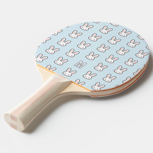 Raquette De Ping Pong Monogrammed Cute Bunny Face Rabbit Pattern (Devant Angle)