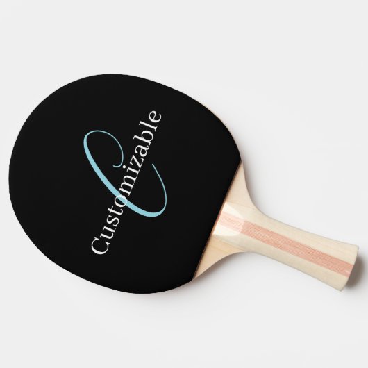 Raquette De Ping Pong Monographie de script cursive modifiable noir bleu (Côté)