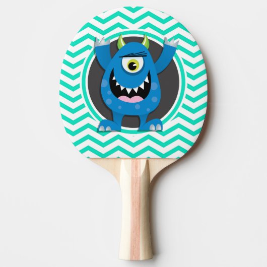 Raquette De Ping Pong Monstre Bleu ; Aqua Green Chevron (Devant)