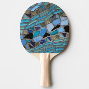 Raquette De Ping Pong Mosaïque bleue en verre de mer