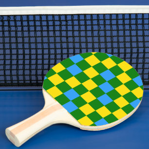 Raquette De Ping Pong Motif à carreaux bleu jaune vert